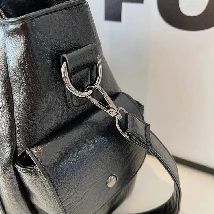 Torebka damska shopper duża z uchwytami i odpinanym paskiem - Czarny