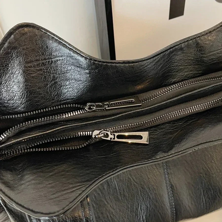 Torebka damska shopper duża z dwoma uchwytami i odpinanym paskiem - Czarny