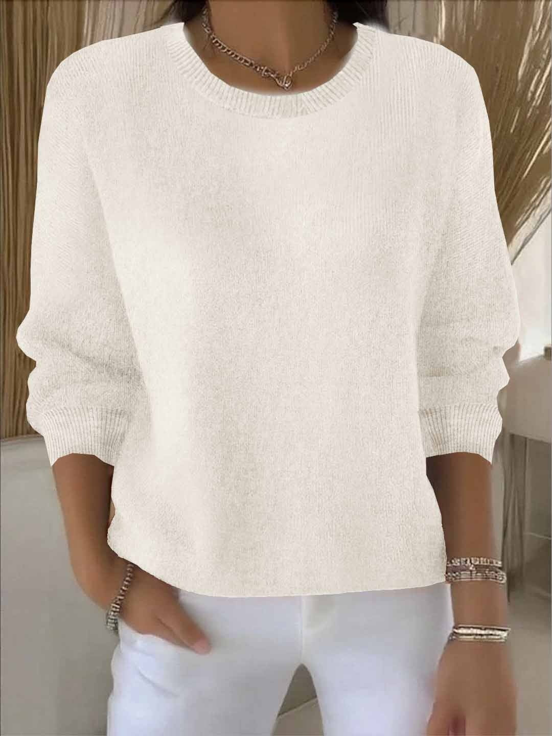 Sweter damski luźny z okrągłym dekoltem i długimi rękawami - Morelowy