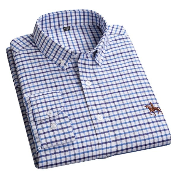 Koszula męska oksfordzka z kołnierzykiem button down i haftem - Niebieski