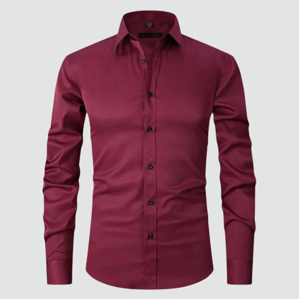 Koszula męska slim fit elegancka z długim rękawem i wykładanym kołnierzykiem - Bordowy