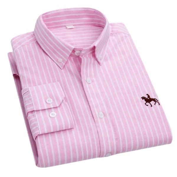 Koszula męska oksfordzka z kołnierzykiem button down i haftem - Różowy 1