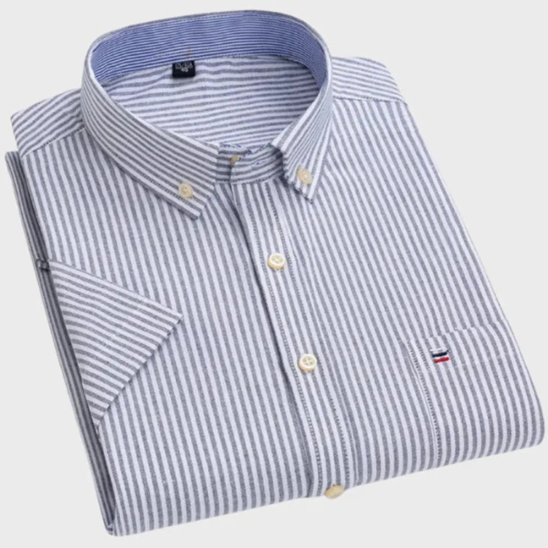 Koszula męska w kratę z krótkim rękawem i kołnierzykiem button down - Szary