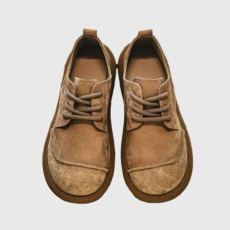 Półbuty męskie retro sznurowane z szerokim zaokrąglonym noskiem - Khaki