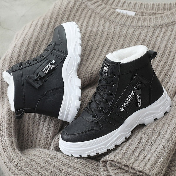 Sneakersy damskie zimowe za kostkę z masywną podeszwą - Czarny