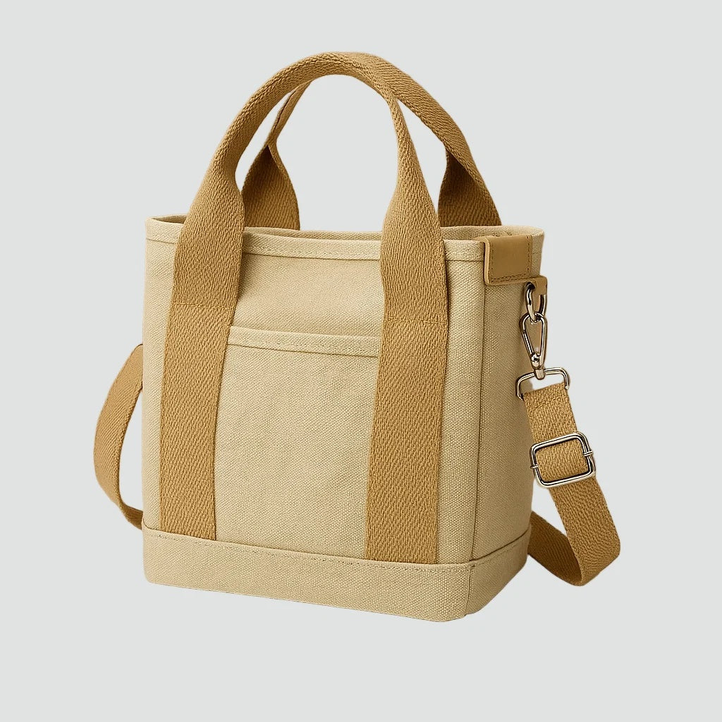 Torebka damska tote z krótkimi uchwytami kieszenią i paskiem na ramię - Khaki