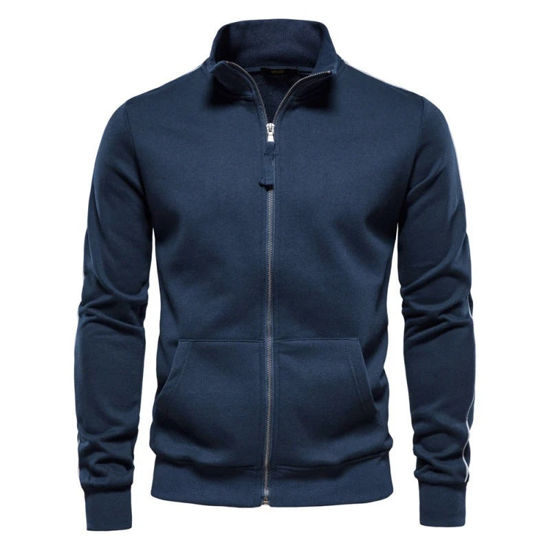 Bluza męska rozpinana ze stójką i kieszeniami naszywanymi - Granatowy