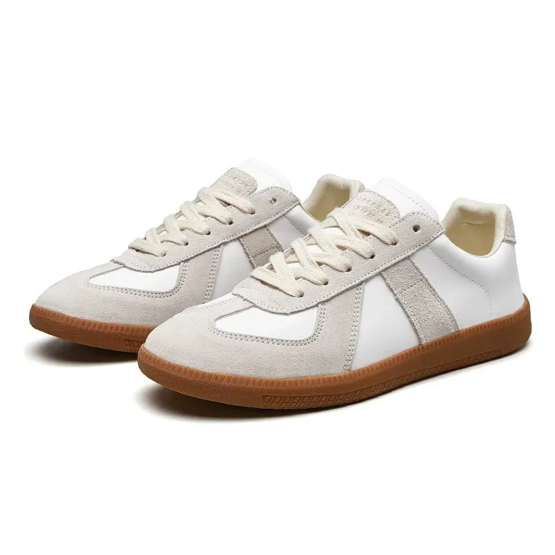Sneakersy męskie retro niskie sznurowane z panelami - Biały