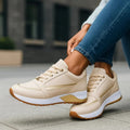 Sneakersy damskie na grubej podeszwie z okrągłym noskiem i sznurowaniem - Beżowy