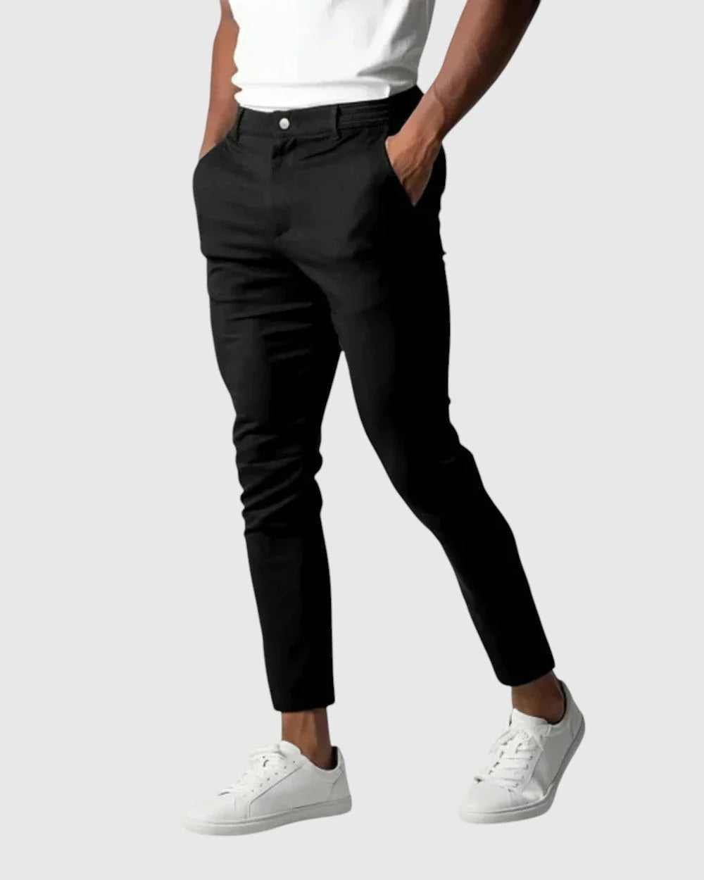 Spodnie męskie o prostym kroju ze średnim stanem do stylizacji smart casual - Czarny