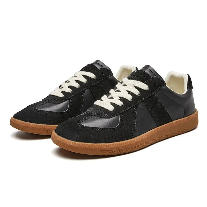 Sneakersy męskie retro niskie sznurowane z panelami - Czarny