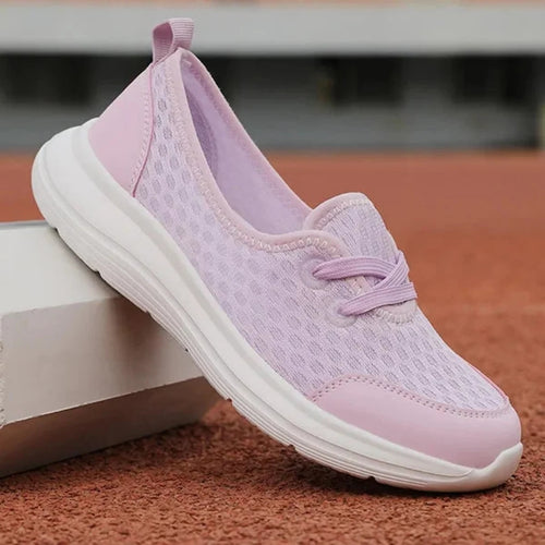 Buty damskie wsuwane z okrągłym noskiem elastycznymi paskami i płaską podeszwą - Fioletowy
