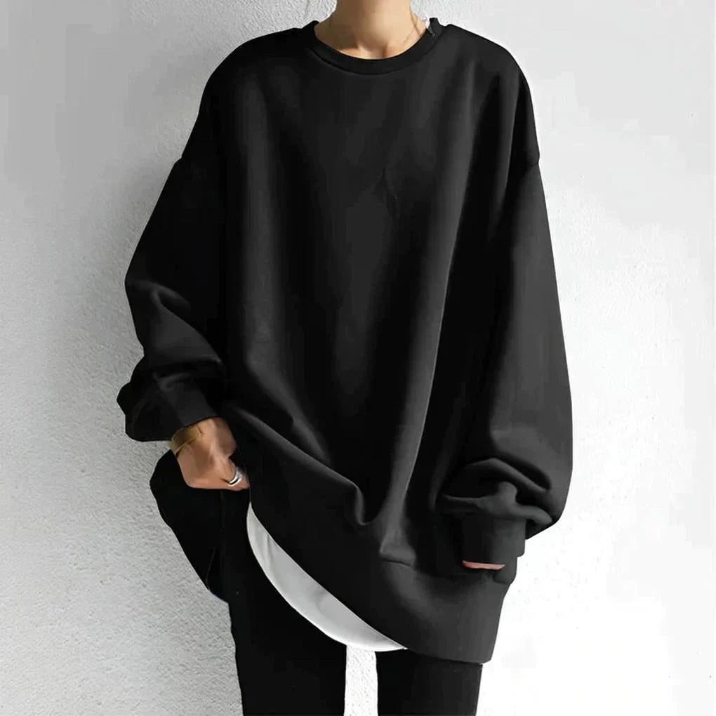 Bluza damska oversize wkładana przez głowę z okrągłym dekoltem - Czarny