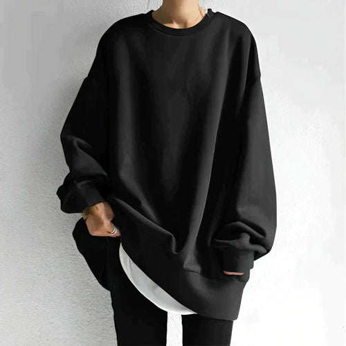 Bluza damska oversize wkładana przez głowę z okrągłym dekoltem - Czarny