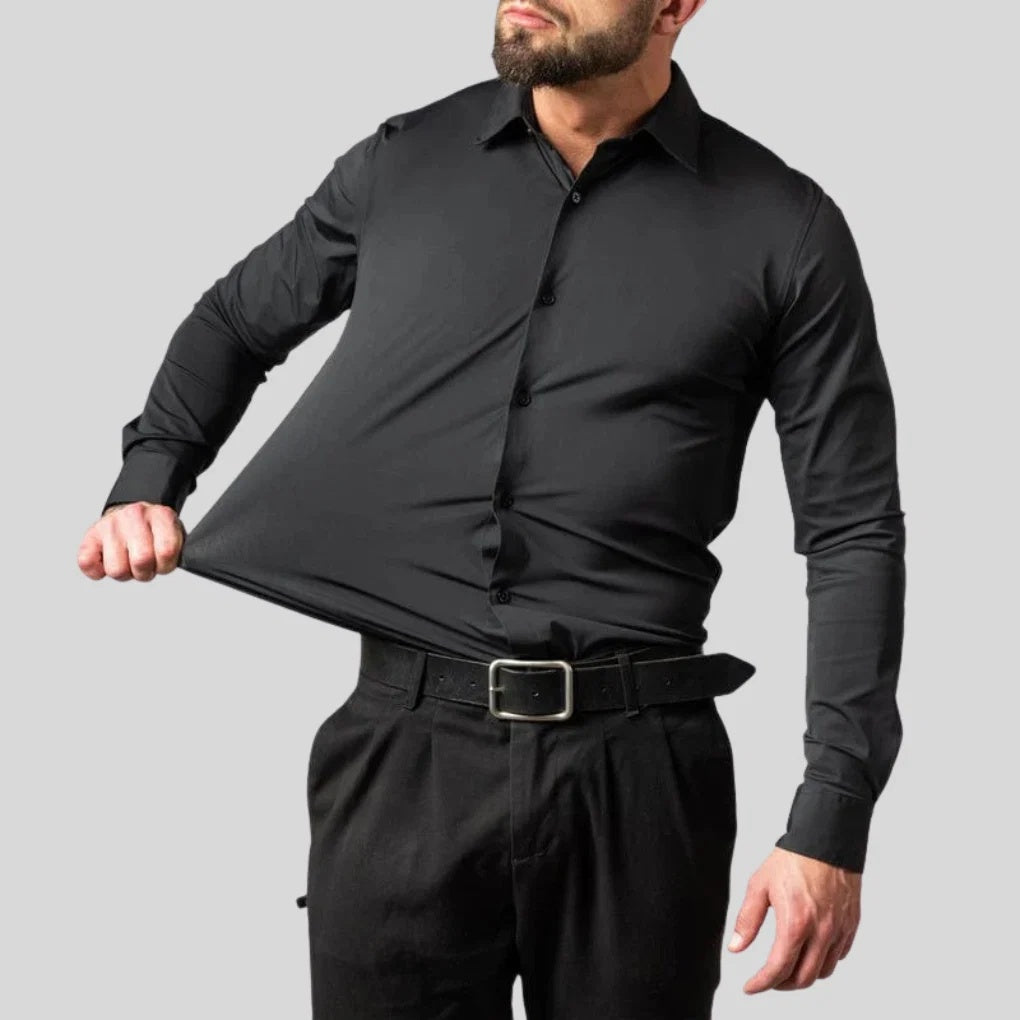 Koszula męska slim fit z długim rękawem i klasycznym kołnierzykiem - Czarny