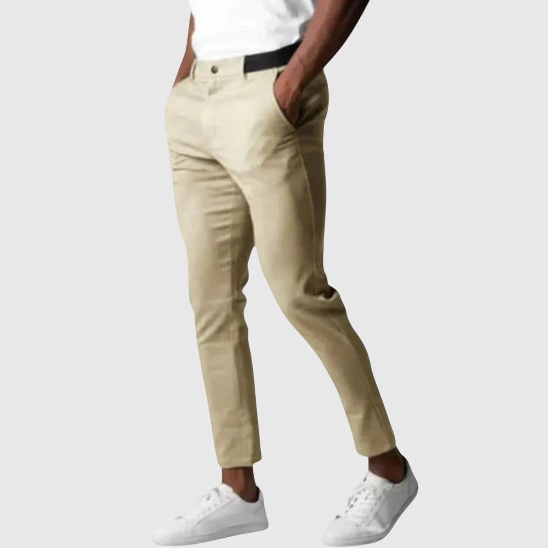 Spodnie męskie o prostym kroju ze średnim stanem do stylizacji smart casual - Beżowy