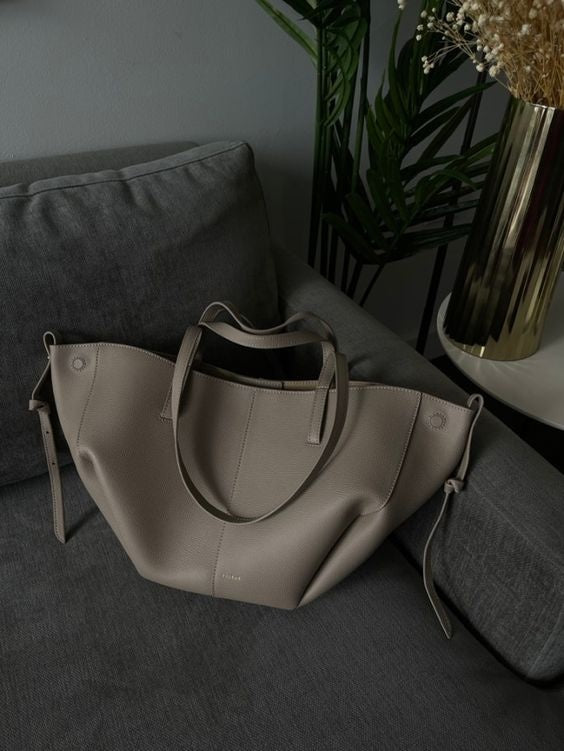 Torebka damska shopper duża z dwoma uchwytami i długim paskiem - Taupe