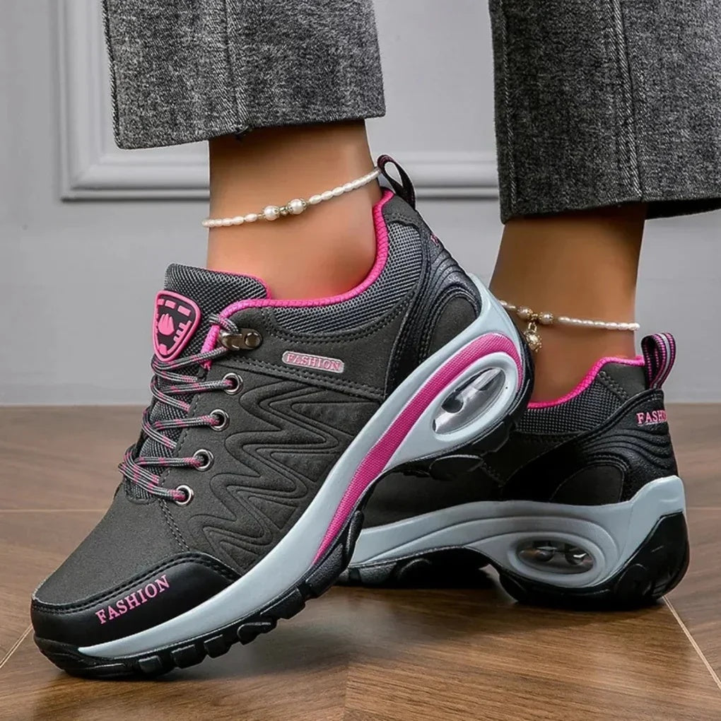 Buty sportowe damskie niskie sznurowane na grubej podeszwie - Szary