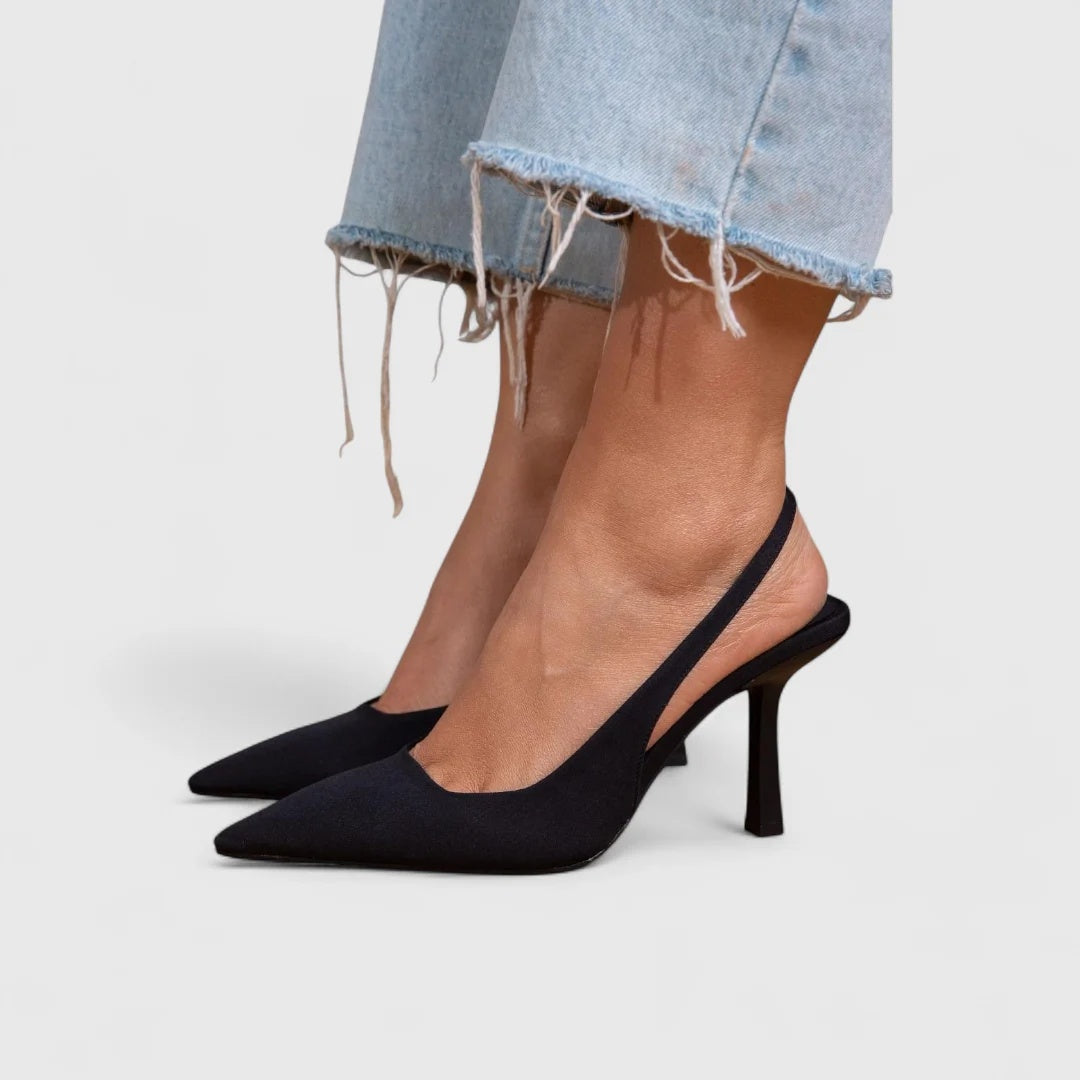 Czółenka damskie slingback na szpilce ze spiczastym noskiem - Czarny