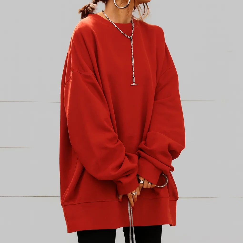 Bluza damska oversize wkładana przez głowę z okrągłym dekoltem - Pomarańczowy