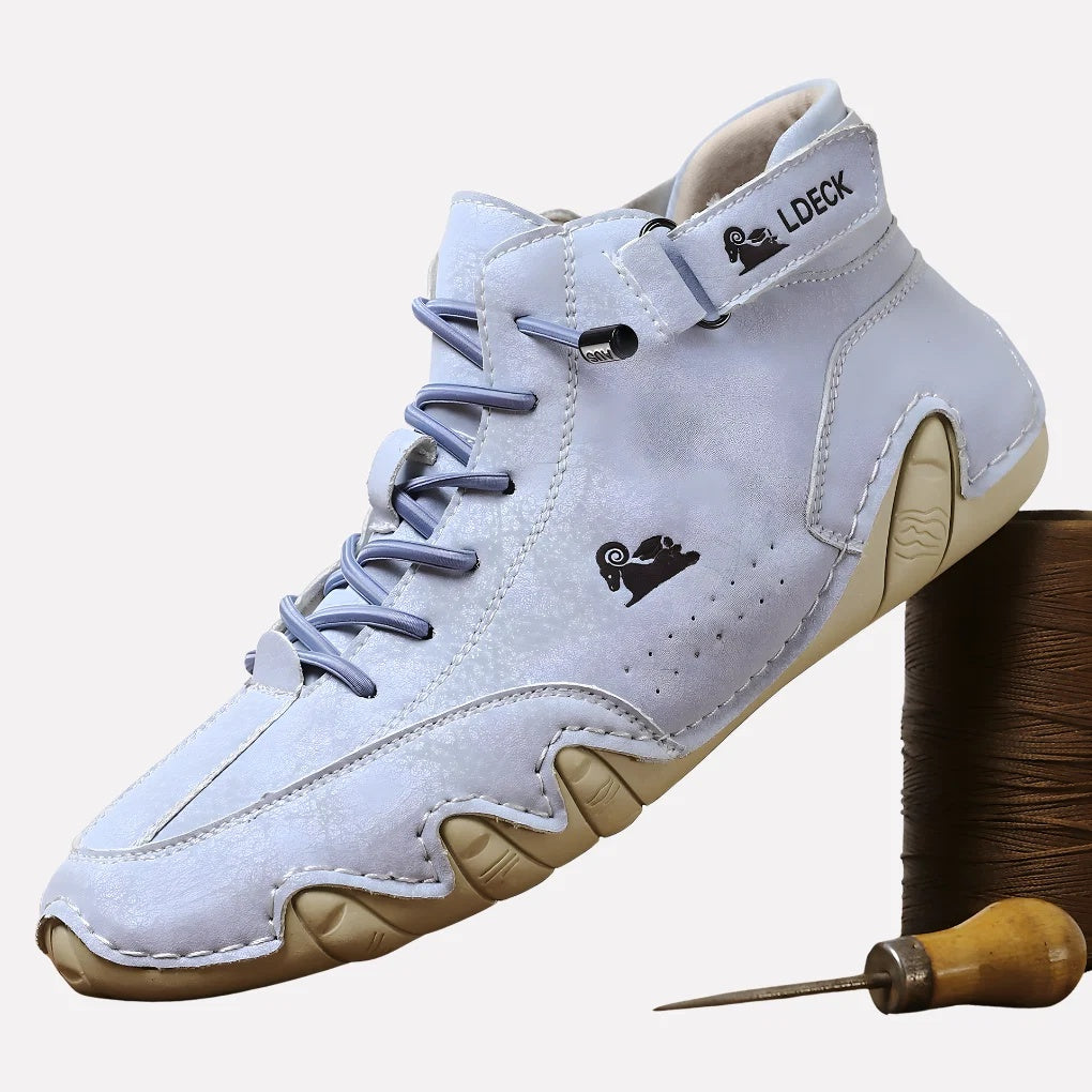 Buty męskie sportowe za kostkę ze sznurowaniem i elastyczną podeszwą - Niebieski