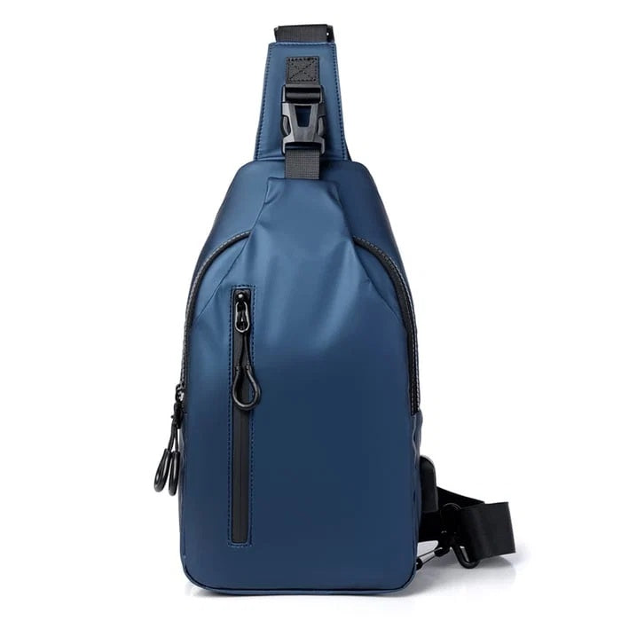 Torba męska crossbody na jedno ramię z regulowanym paskiem i kieszenią - Niebieski