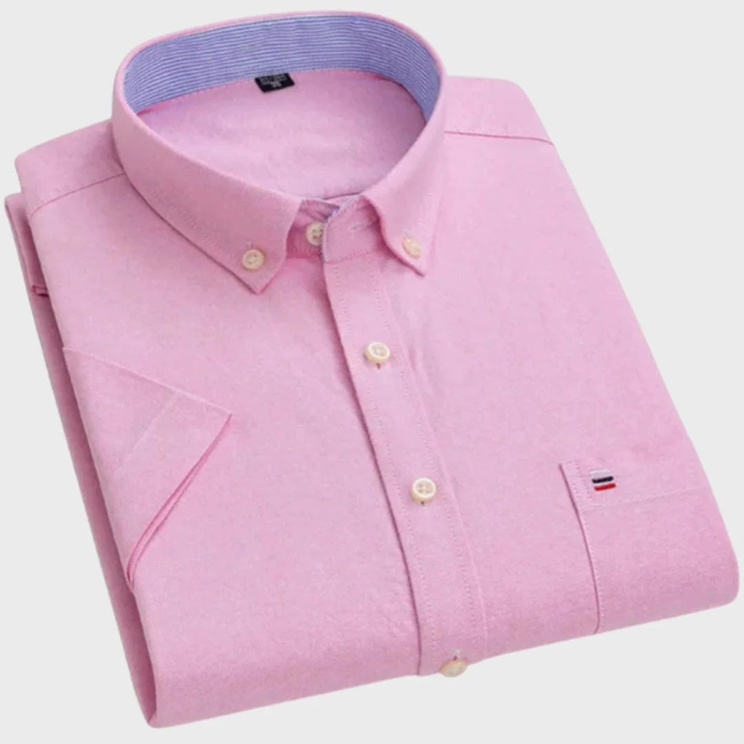 Koszula męska w kratę z krótkim rękawem i kołnierzykiem button down - Różowy