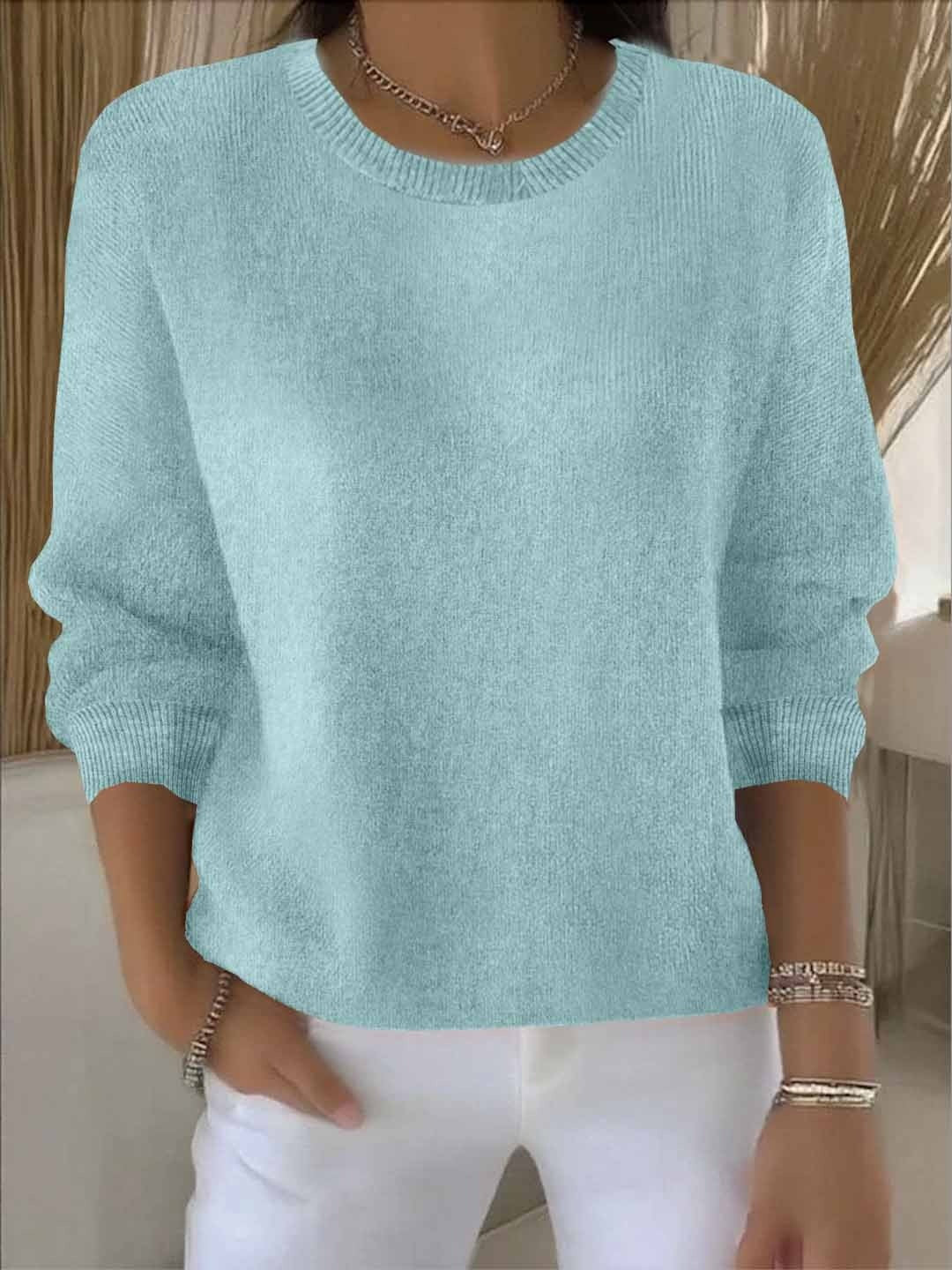 Sweter damski luźny z okrągłym dekoltem i długimi rękawami - Jasnozielony