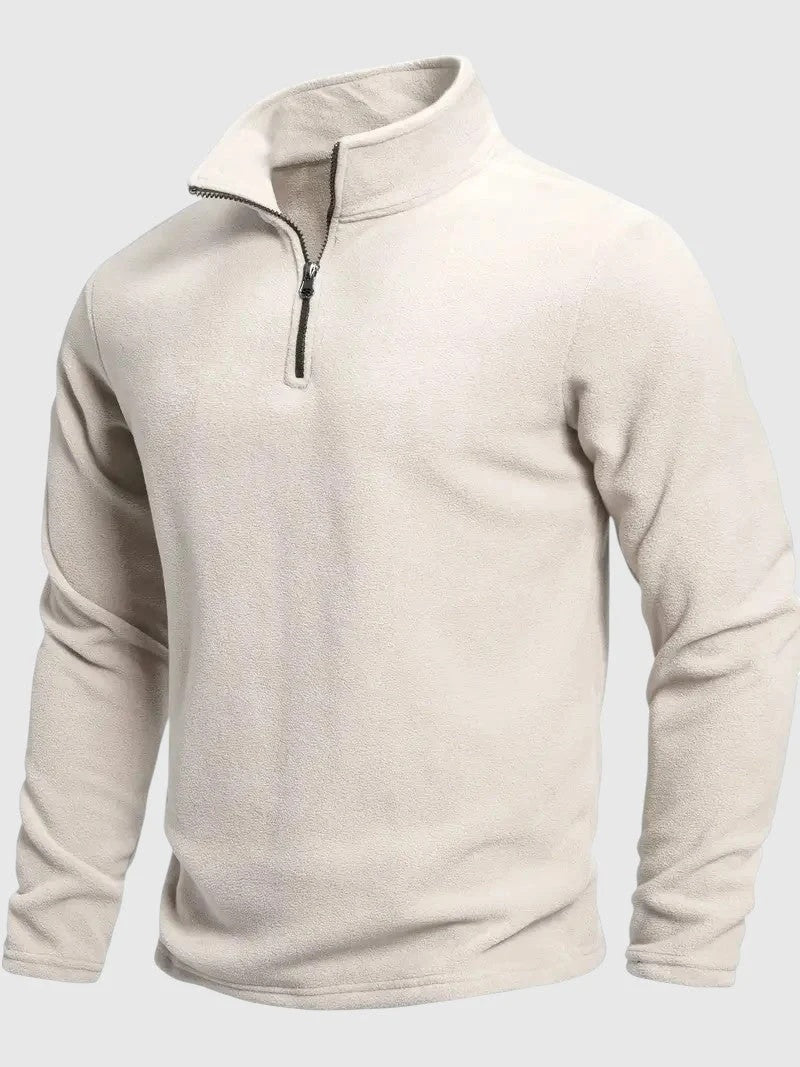 Bluza męska o luźnym kroju ze stójką i krótkim zamkiem - Beżowy