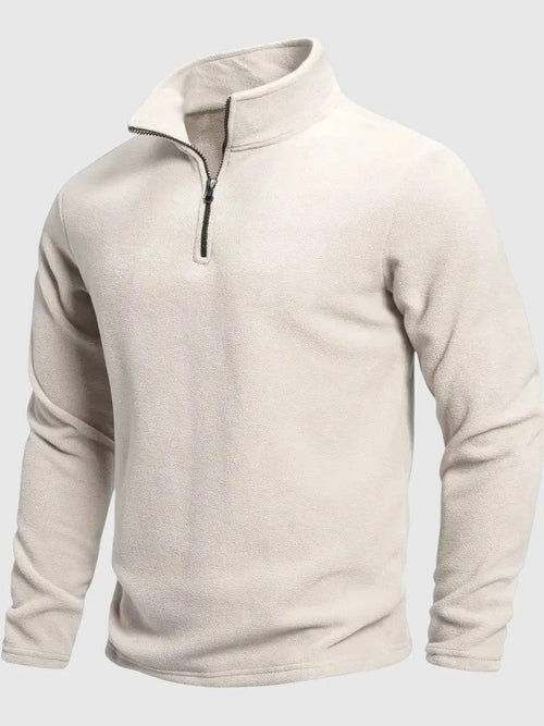 Bluza męska o luźnym kroju ze stójką i krótkim zamkiem - Beżowy