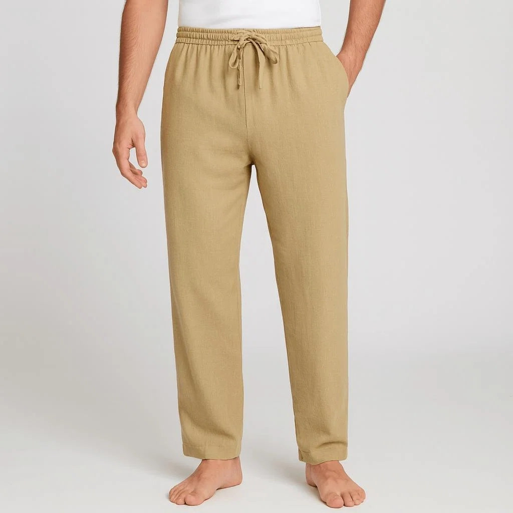 Spodnie męskie casual o luźnym kroju z prostymi nogawkami i wiązaniem - Khaki