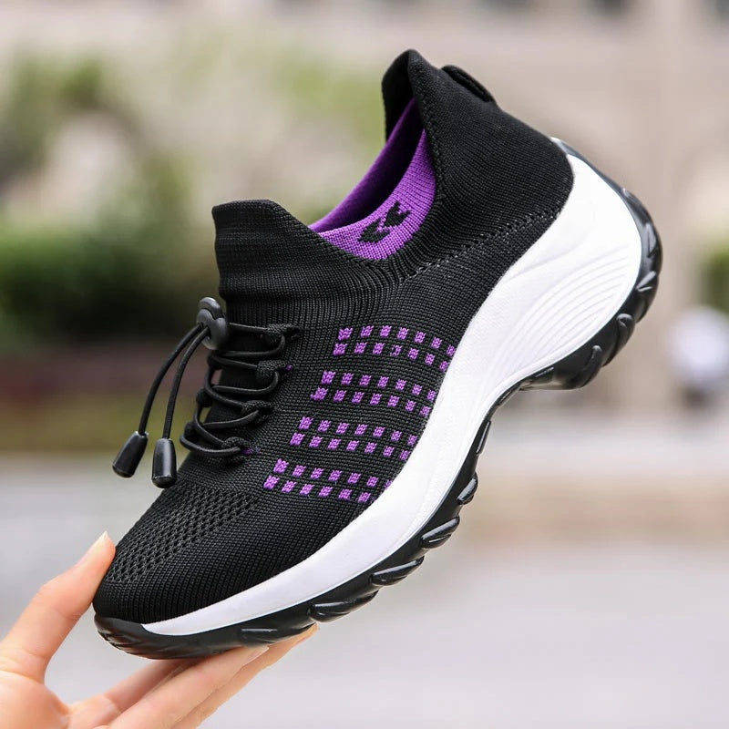 Buty damskie sportowe wsuwane na grubej podeszwie ze ściągaczem - Fioletowy