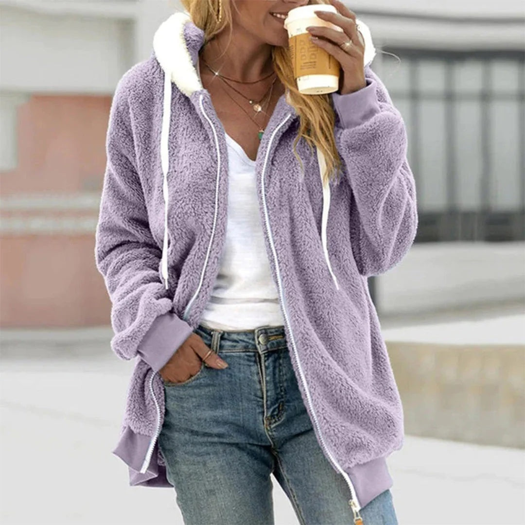 Bluza damska oversize z kapturem i zapięciem na zamek - Fioletowy