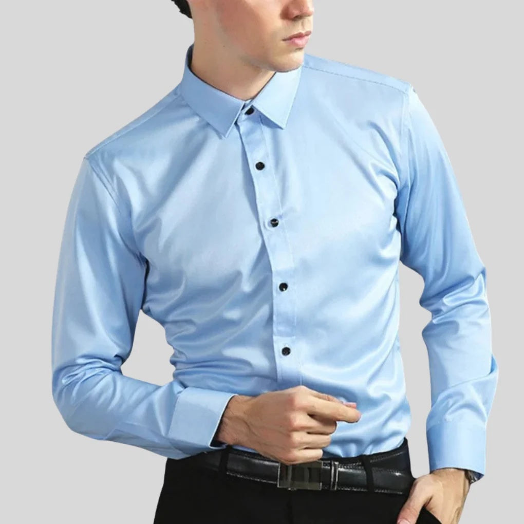 Koszula męska slim fit z długim rękawem i klasycznym kołnierzykiem - Jasnoniebieski