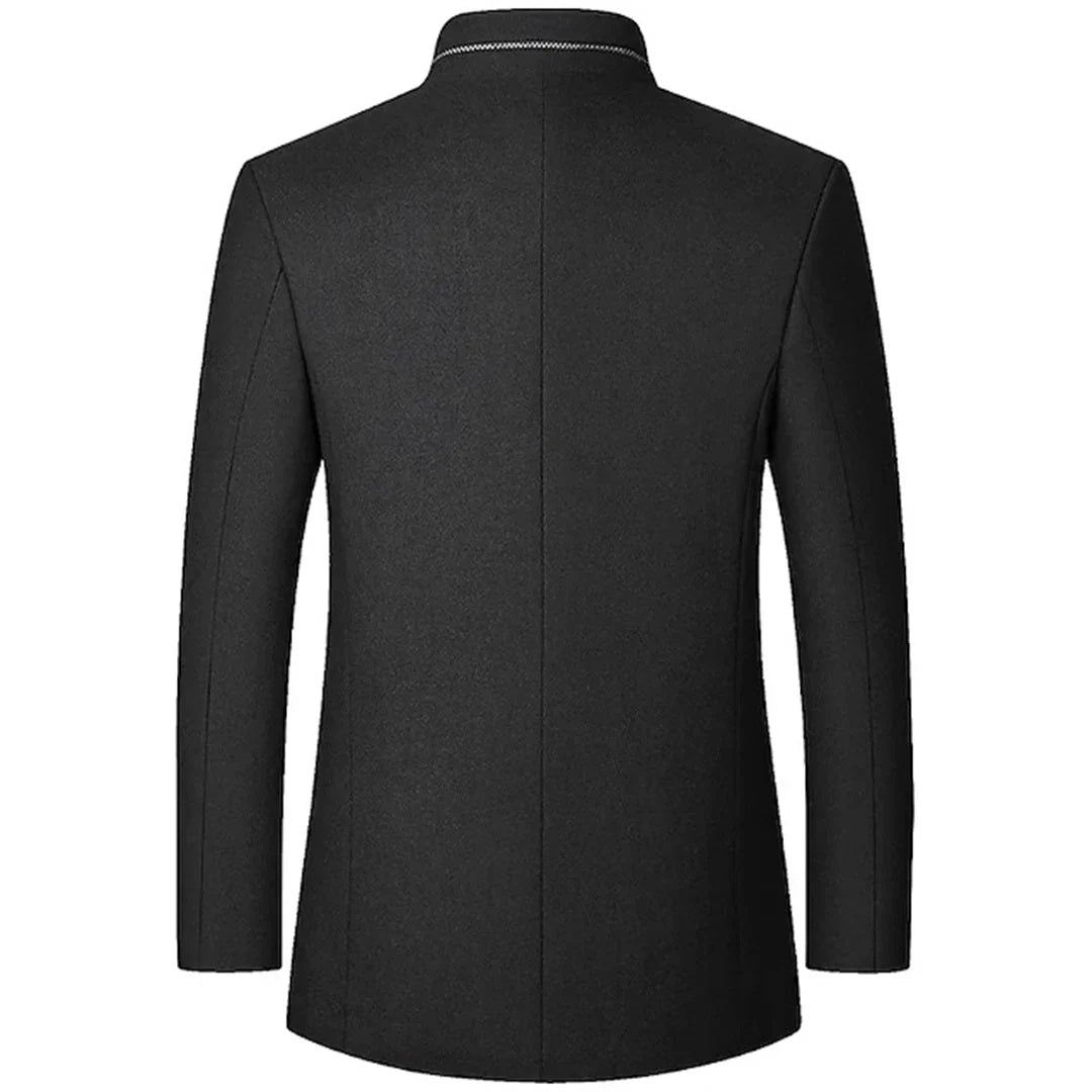 Kurtka męska elegancka ze stójką i zapięciem na guziki - Czarny