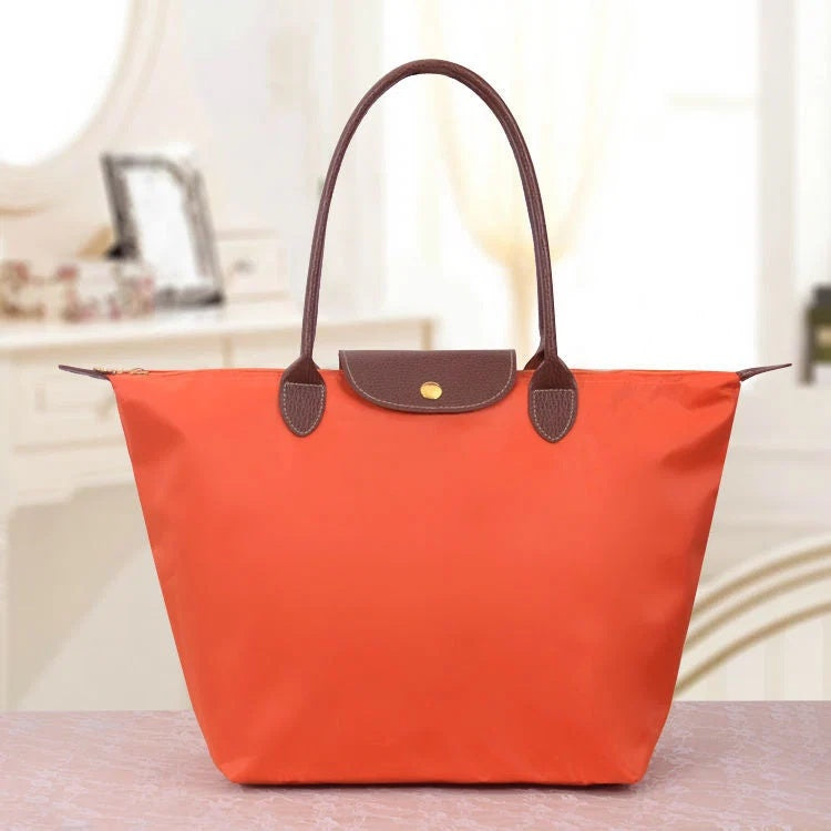 Torebka damska shopper duża z zamkiem i długimi uchwytami - Pomarańczowy