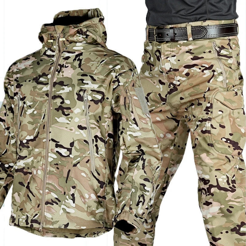 Komplet męski outdoorowy z kurtką z kapturem i spodniami cargo - Styl A
