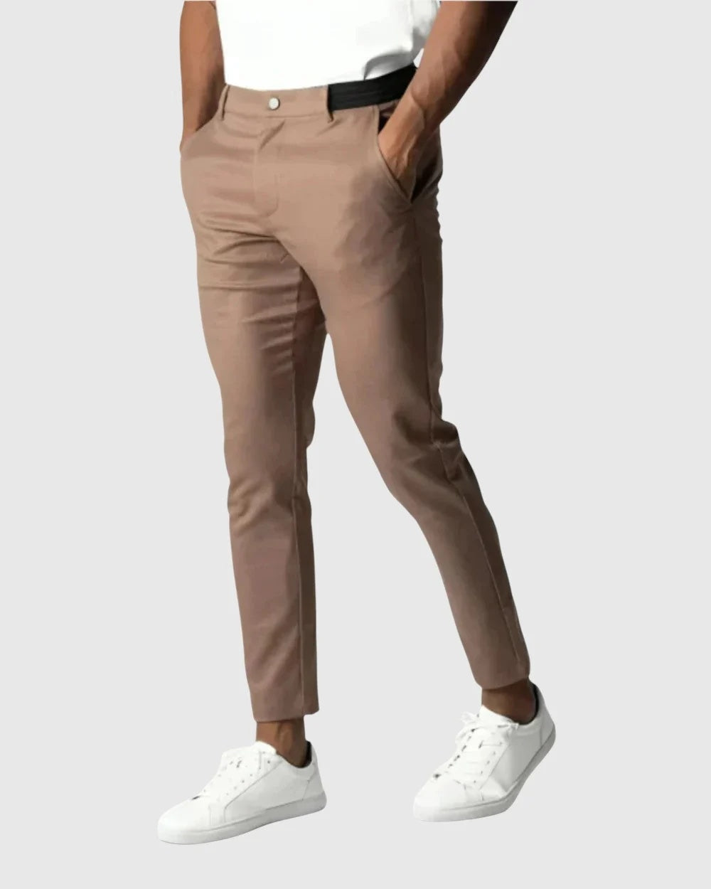 Spodnie męskie o prostym kroju ze średnim stanem do stylizacji smart casual - Brązowy