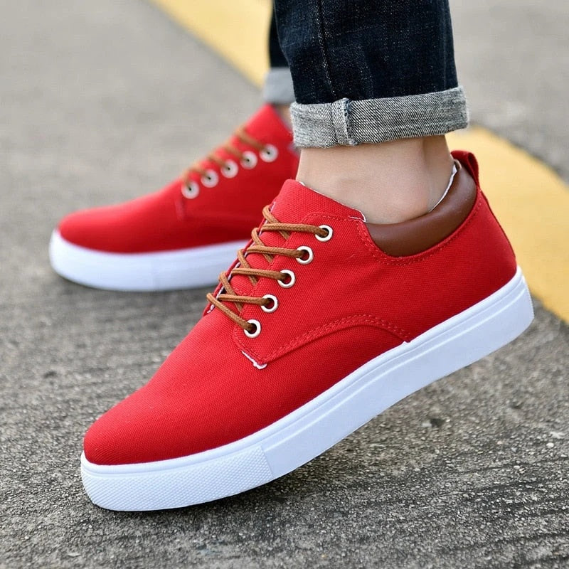 Trampki męskie niskie sznurowane na grubej podeszwie - Czerwony