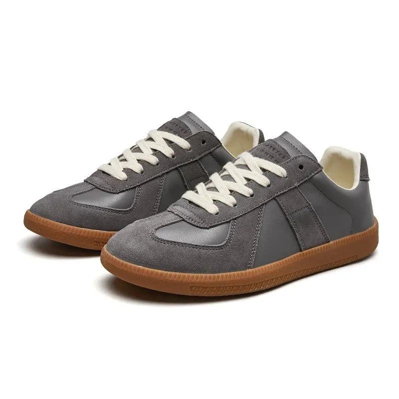 Sneakersy męskie retro niskie sznurowane z panelami - Szary