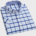 Koszula męska w kratę z krótkim rękawem i kołnierzykiem button down - Biało-Niebieski