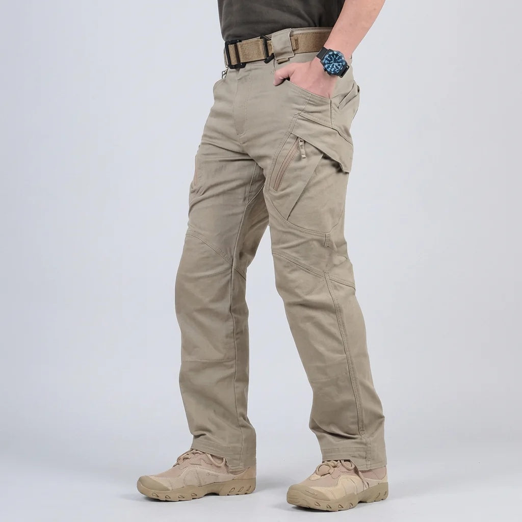 Spodnie męskie cargo o luźnym kroju z wieloma kieszeniami - Khaki