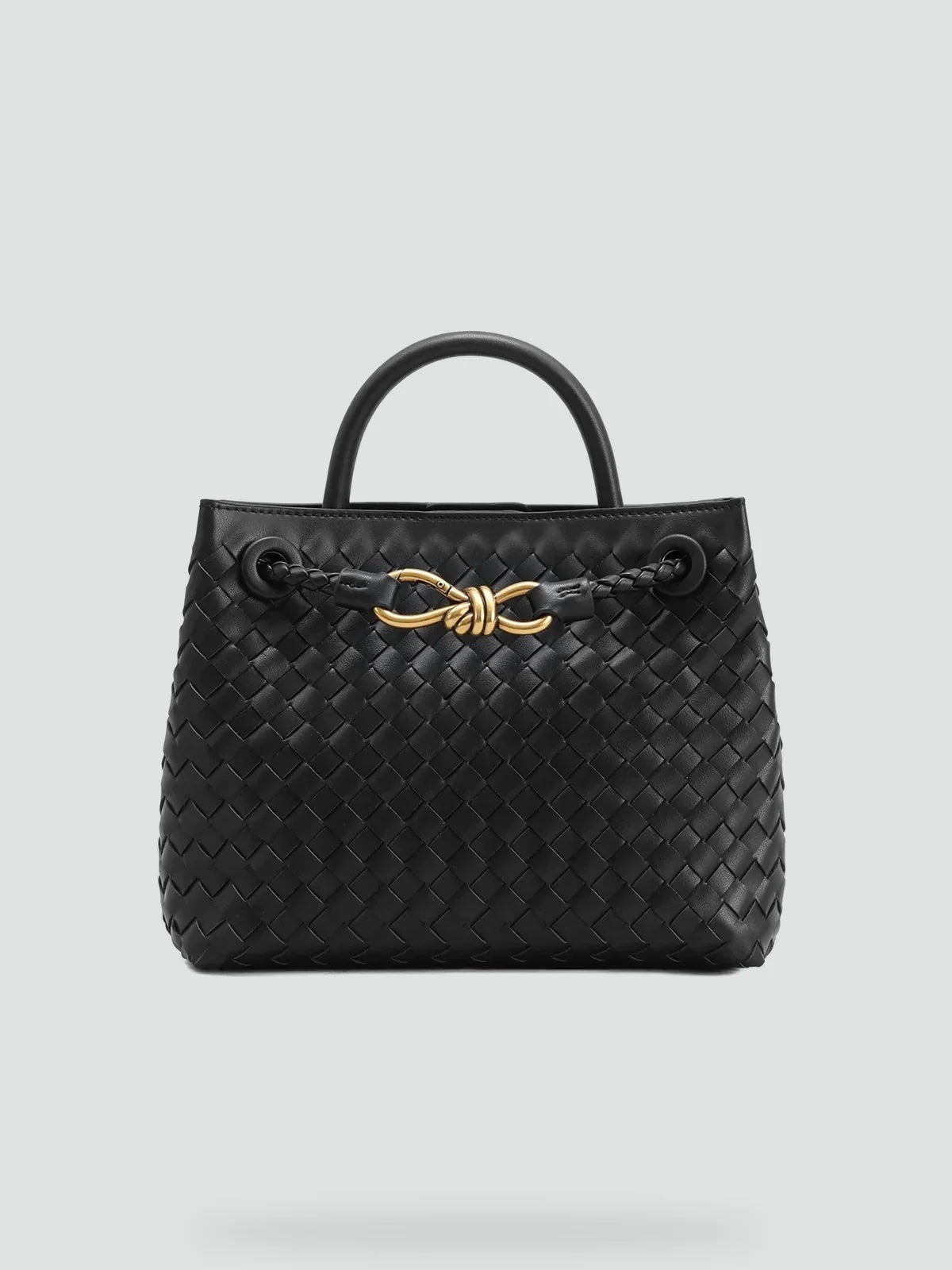 Torebka damska kuferek pleciona z uchwytem i paskiem na ramię - Czarny