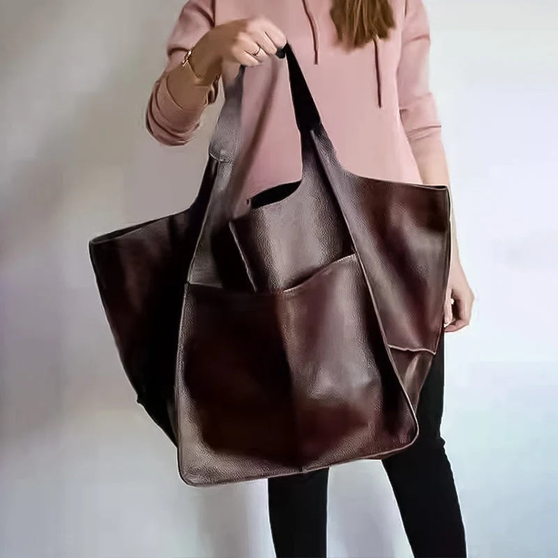 Torebka damska shopper duża z szerokimi uchwytami i kieszeniami - Khaki