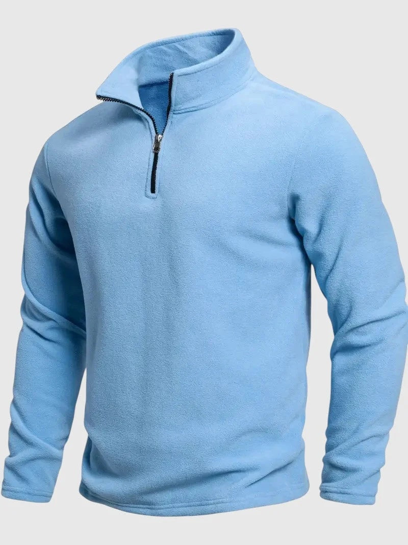 Bluza męska o luźnym kroju ze stójką i krótkim zamkiem - Niebieski