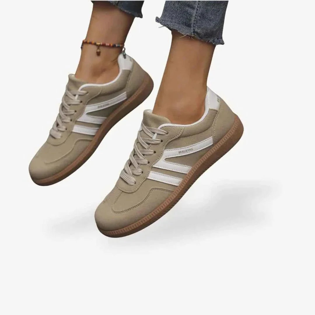 Buty sportowe damskie retro niskie sznurowane na płaskiej podeszwie - Khaki