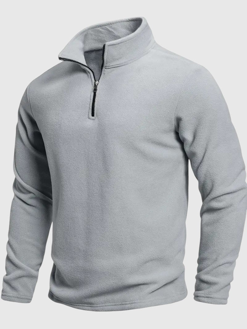 Bluza męska o luźnym kroju ze stójką i krótkim zamkiem - Szary
