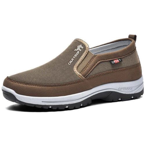 Buty męskie wsuwane sportowe z okrągłym noskiem i niską cholewką - Khaki