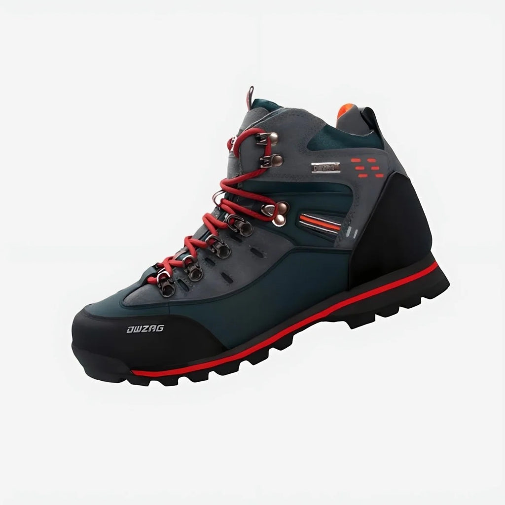 Buty trekkingowe męskie wysokie sznurowane z bieżnikowaną podeszwą - Czerwony
