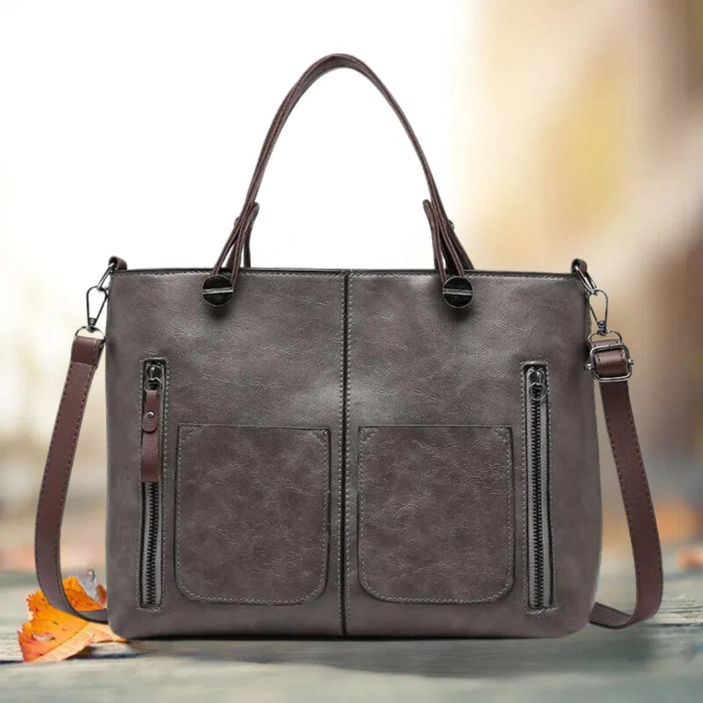 Torebka damska shopper z kieszeniami i paskiem na ramię - Szary